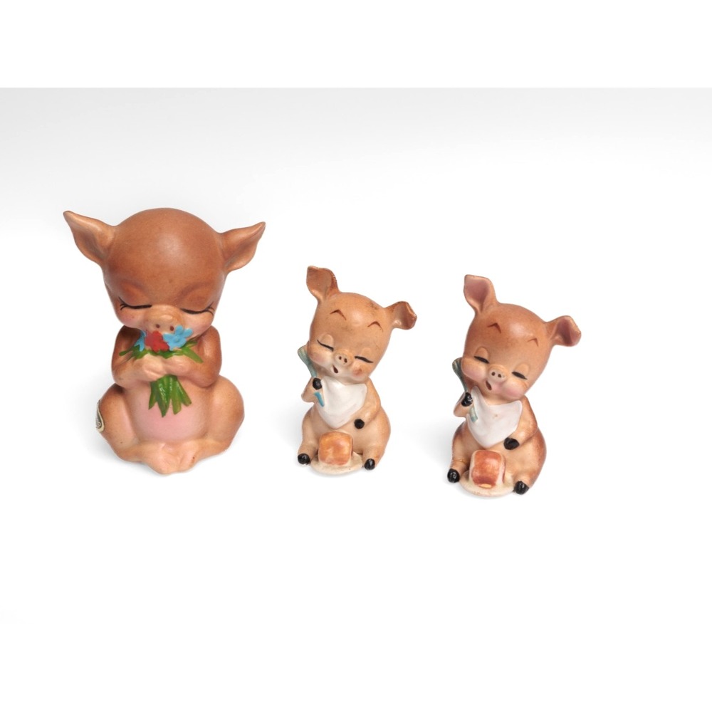 Vintage Josef Originals Ceramic Pig Figurines Set Of Three